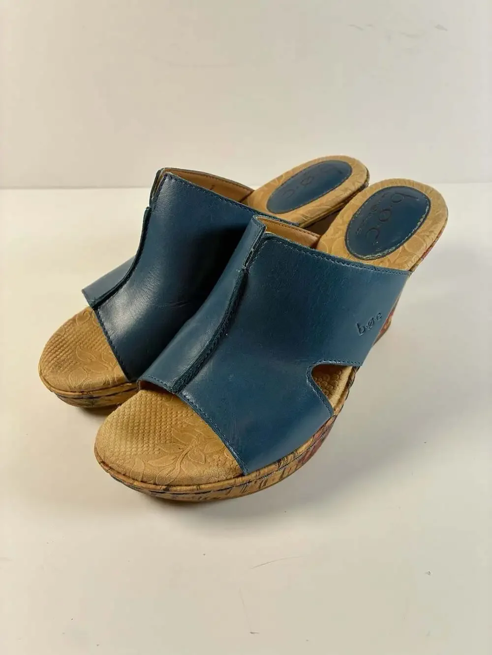 Boho b.o.c. Born Concept Blue Leather Floral Cork Wedge Sandals